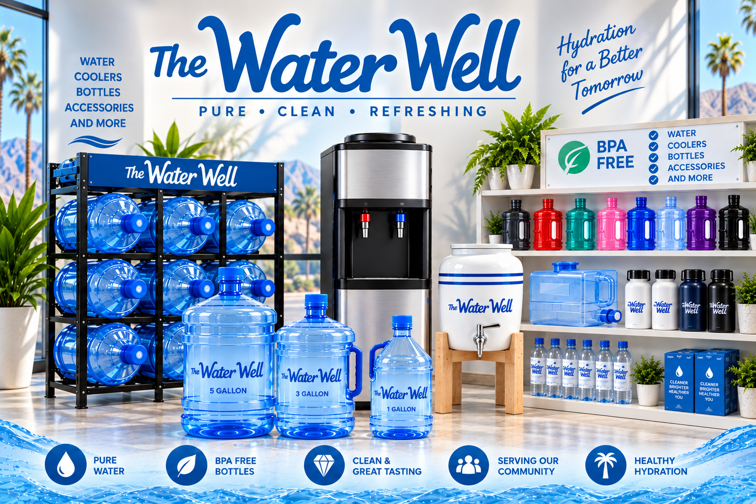 The Water Well — bottles, coolers, and accessories available in-store
